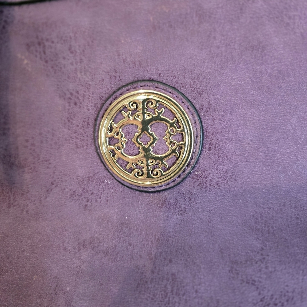 Chateau Purple Satchel Handbag NWT Gold Medallion Logo Front Zip Shoulder Bag - Picture 3 of 11